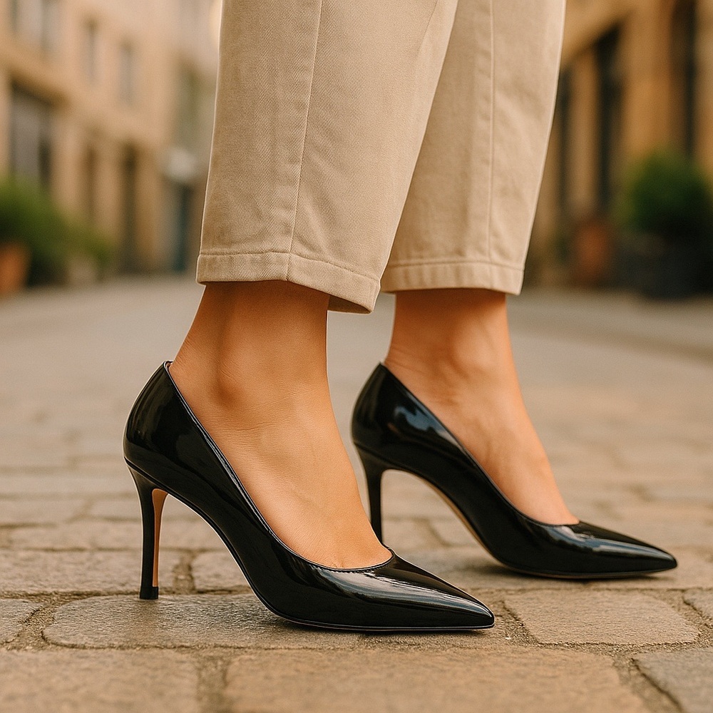Marc Fisher LTD SASSIE Women’s 5.5M Black Leather Pointed Toe Stiletto Pumps - Picture 2 of 13